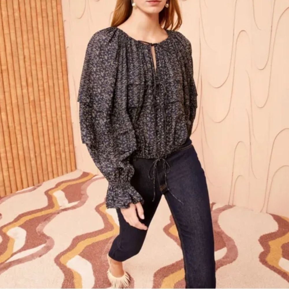 Ulla Johnson Cora Cotton and Silk Blouse | Navy blue size 8 NWT